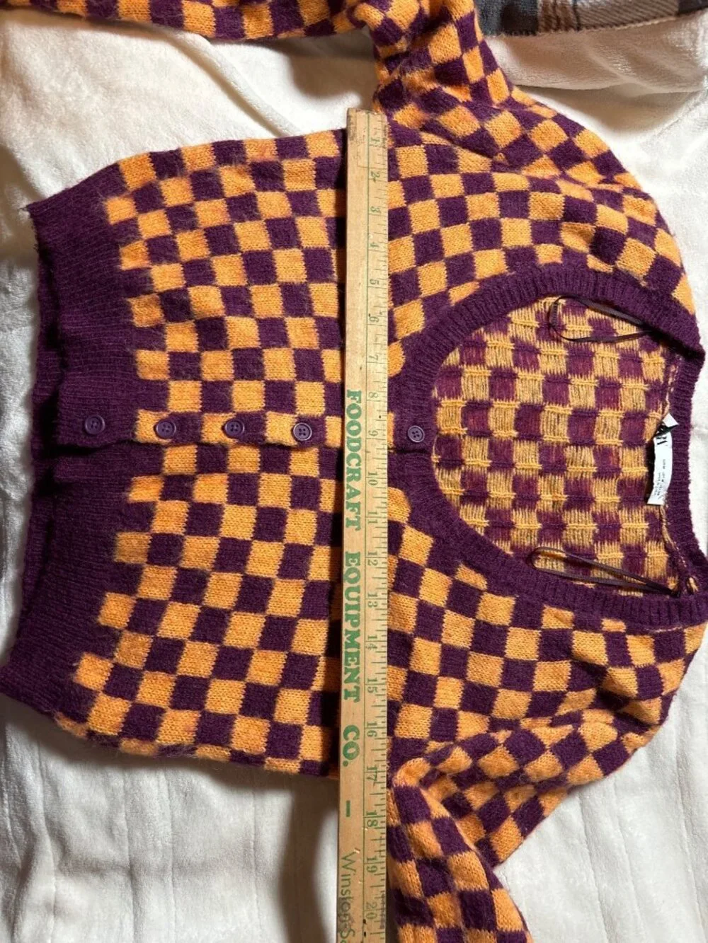 Zara Cropped Cardigan Sz Med Button up Check Wool Blend Knit Retro Vibes Preppy